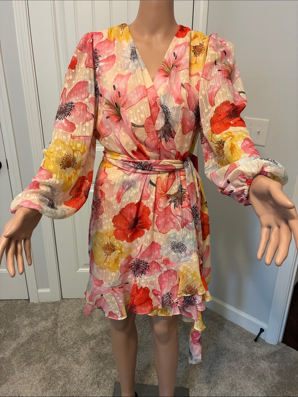 Floral Wrap Dress in Pink & Yellow by Alex Marie.